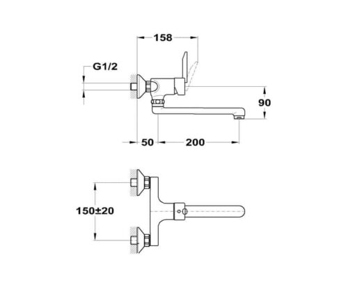 Fali mosogató forgatható alsó kifolyócsővel Mofém Mambo-5 ábra
