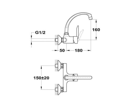 Fali mosogató forgatható felső kifolyócsővel Mofém Mambo-5 ábra