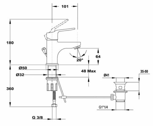Mosdó csaptelep leeresztő szeleppel Mofém Mambo-5 ábra