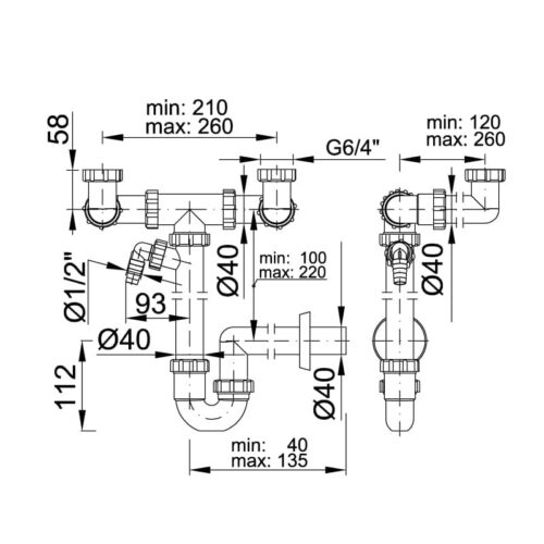 Helytakarékos kétmedencés csőszifon